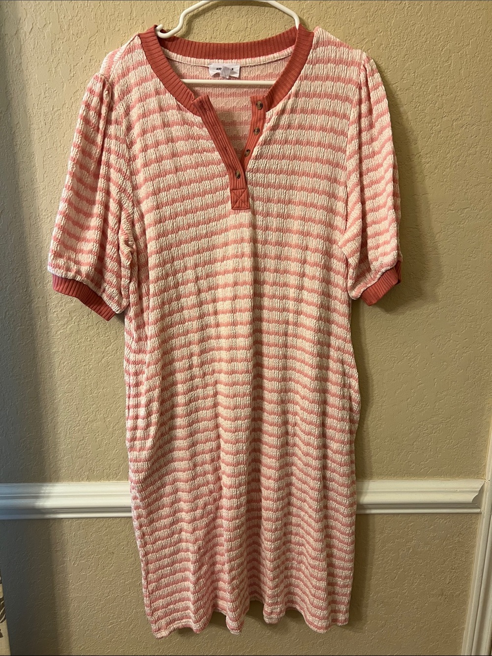 Women's Pink and Cream Striped Knit Dress